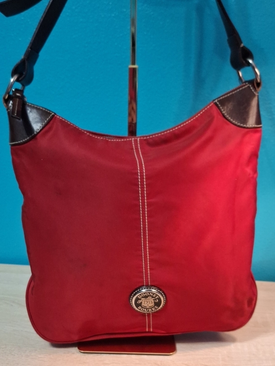 Dooney & Bourke Handbags - Dooney & Bourke Wayfarer Red Nylon Hobo Shoulder Bag with Brown Trim